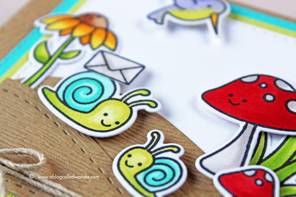 Lawn Fawn Gleeful Gardens - cute snails! Card by Wanda Guess for Flickr Challenge