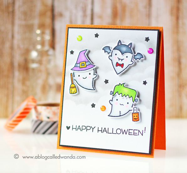 Lawnscaping Challenge! Halloween card using Lawn Fawn stamps - by Wanda Guess. Booyah stamp set