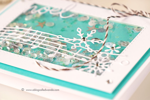 Simon Says Stamp Jingle Snowflakes die. From all of us release. Shaker card. By Wanda Guess #sssfave
