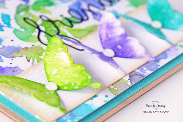 1 Simon Says Stamp Leaves and Butterfly. Watercolor with Distress Inks. Card by Wanda Guess