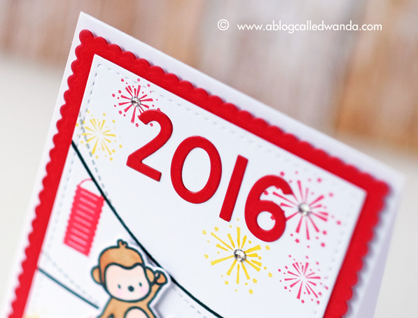 1 Chinese New Year card. 2016 Year of the Monkey. Avery Elle and Mama Elephant stamps. Card by Wanda Guess