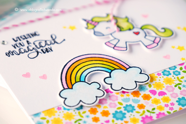 1 AVERY ELLE BE A UNICORN STAMP SET. DOODLEBUG PAPER. CARD BY WANDA GUESS