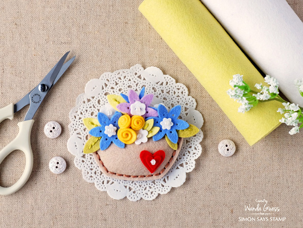 1 SIMON SAYS STAMP SPRING PLUSH FELT FLOWER POT AND FLOWERS BY WANDA GUESS