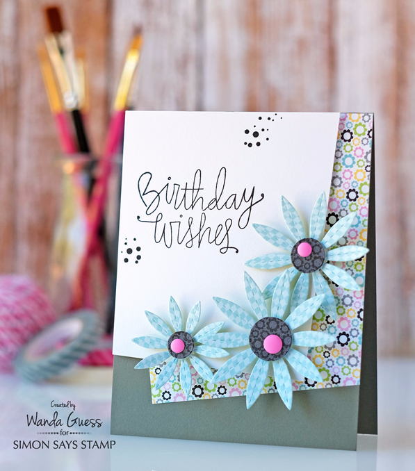 Simon Says Stamp Stitched Daisies, Doodlebug Smitten Kitten paper. Card by Wanda Guess. Simon Says Stamp Stitched Daisies, Doodlebug Smitten Kitten paper. Card by Wanda Guess.