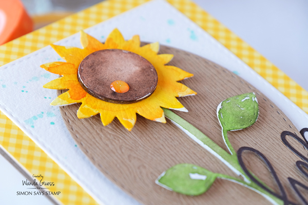 Watercolor Sunflower Card. SSS dies and Gansai Tambi watercolors. Card by Wanda Guess