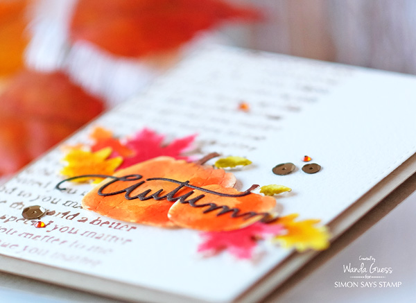 Autumn Leaves watercolor card by Wanda Guess. SSS Dies and Distress Inks.