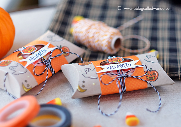 Hero Arts Planner Stamps. Blog Hop. Halloween Treats with Pillow Box Punch Board. Project by Wanda Guess
