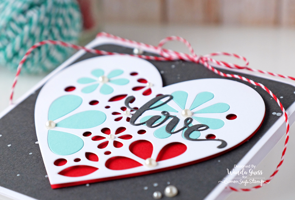 Simon Says Stamp Hey Love release. Heart of Flowers Die. Valentine card by Wanda Guess