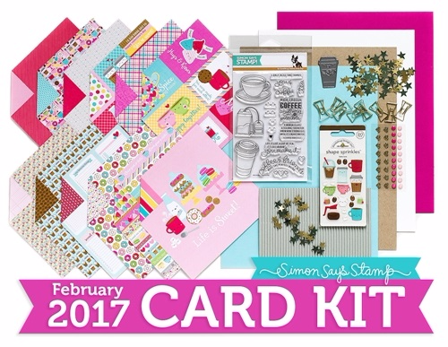 Simon Says Stamp February 2017 Card Kit. Coffee and Tea. Doodlebug papers. Card by Wanda Guess
