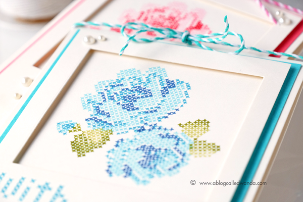 Waffle Flower Stitched Roses cards by Wanda Guess. Distress Inks and MISTI