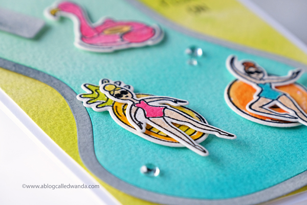 Avery Elle Splash stamps and dies. Pool party card. Liquid watercolors. Wanda Guess Avery Elle Splash stamps and dies. Pool party card. Liquid watercolors. Wanda Guess