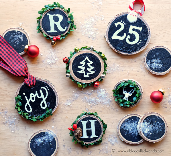 Chalkboard art ornaments by Wanda Guess