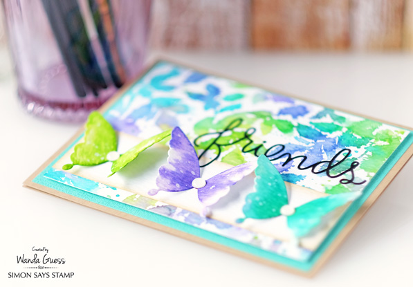 1 Simon Says Stamp Leaves and Butterfly. Watercolor with Distress Inks. Card by Wanda Guess