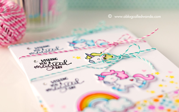 1 AVERY ELLE BE A UNICORN STAMP SET. DOODLEBUG PAPER. CARD BY WANDA GUESS
