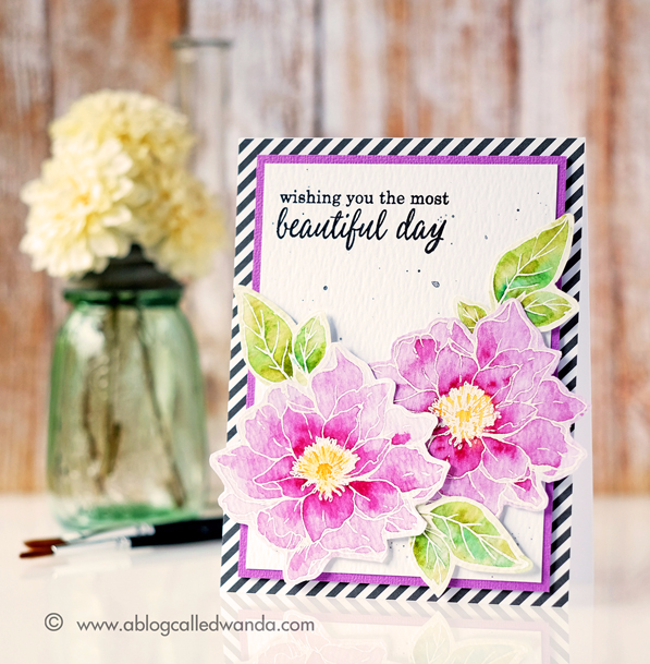My Monthly Hero Kit from Hero Arts. Watercolor florals card by Wanda Guess. Daniel Smith Watercolors. 