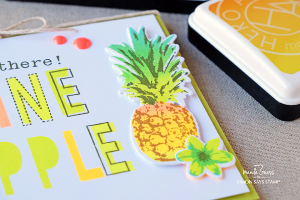 Hero Arts Layering Pineapple Stamps and Ombre Neon Ink Pads. Card by Wanda Guess