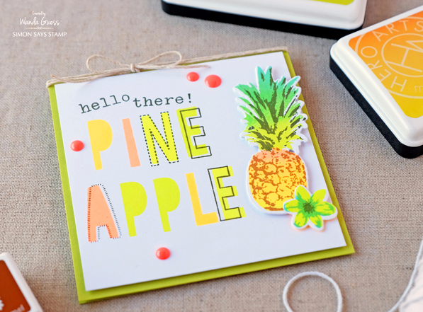 Hero Arts Layering Pineapple Stamps and Ombre Neon Ink Pads. Card by Wanda Guess