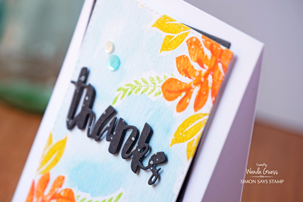 Simon Says Stamp Tropical Leaves stamps and dies. Card by Wanda Guess. Among the Stars product release Summer 2016. Distress Ink water coloring