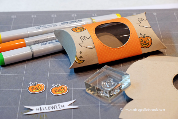 Hero Arts Planner Stamps. Blog Hop. Halloween Treats with Pillow Box Punch Board. Project by Wanda Guess