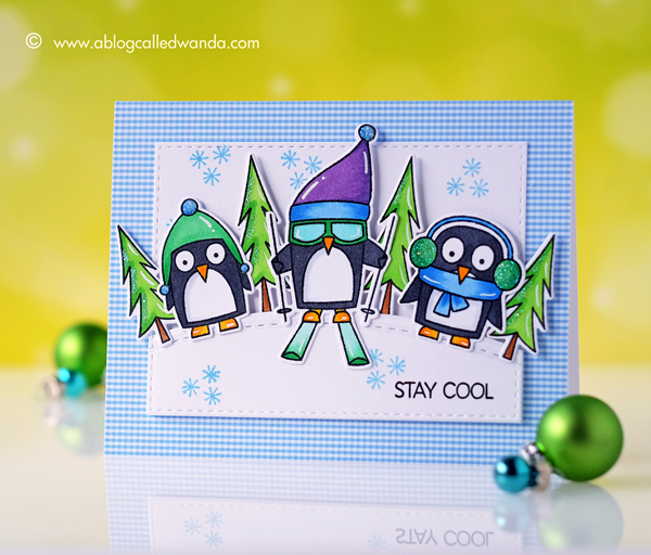 MFT Chill Wishes stamp set. My Favorite Things. Copic Coloring. Penguins. Card by Wanda Guess