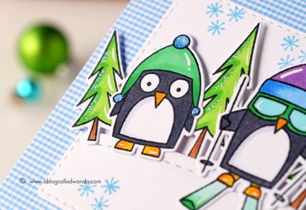 MFT Chill Wishes stamp set. My Favorite Things. Copic Coloring. Penguins. Card by Wanda Guess