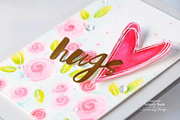 SIMON SAYS STAMP ROSES FOR YOU STAMP SET. ZIG CLEAN COLOR MARKERS. VALENTINE CARD, HUGS DIE. WATERCOLOR TECHNIQUE. WANDA GUESS SIMON SAYS STAMP ROSES FOR YOU STAMP SET. ZIG CLEAN COLOR MARKERS. VALENTINE CARD, HUGS DIE. WATERCOLOR TECHNIQUE. WANDA GUESS