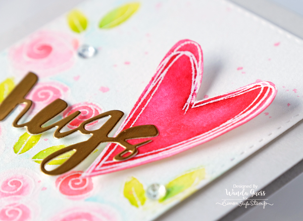 SIMON SAYS STAMP ROSES FOR YOU STAMP SET. ZIG CLEAN COLOR MARKERS. VALENTINE CARD, HUGS DIE. WATERCOLOR TECHNIQUE. WANDA GUESS SIMON SAYS STAMP ROSES FOR YOU STAMP SET. ZIG CLEAN COLOR MARKERS. VALENTINE CARD, HUGS DIE. WATERCOLOR TECHNIQUE. WANDA GUESS