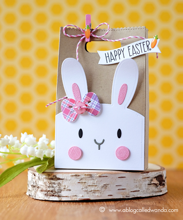 Mama Elephant Favor Bag and Bunny dies. Easter Treat boxes by Wanda Guess. Lawn Fawn Rainbow plaid paper as accents.