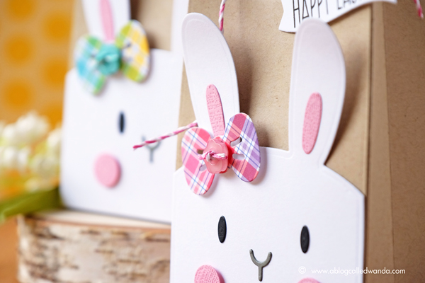Mama Elephant Favor Bag and Bunny dies. Easter Treat boxes by Wanda Guess. Lawn Fawn Rainbow plaid paper as accents.