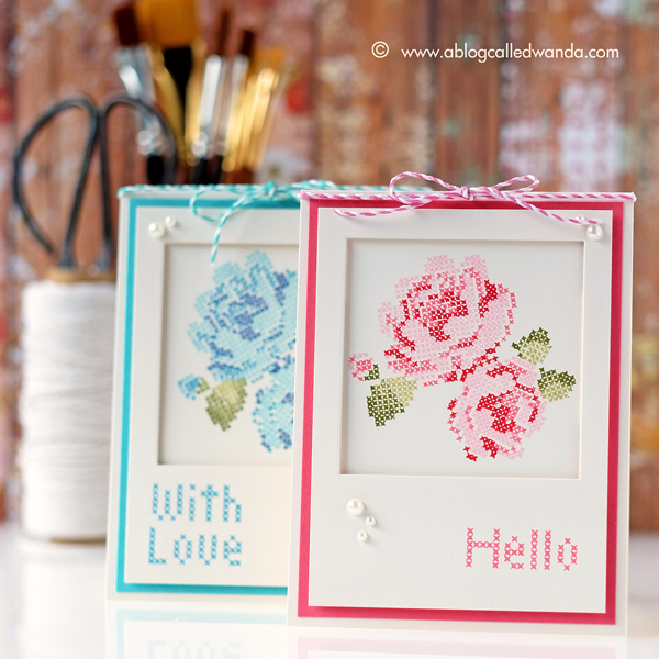 Waffle Flower Stitched Roses cards by Wanda Guess. Distress Inks and MISTI