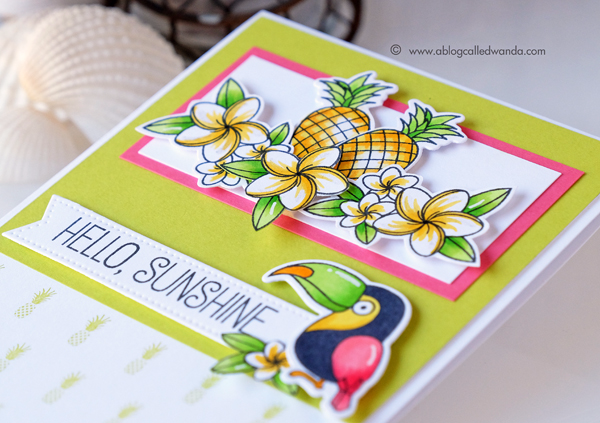 MFT stamps Sketch Challenge. Polynesian Paradise stamp set. Tropical card by Wanda Guess. MFT Guest Designer