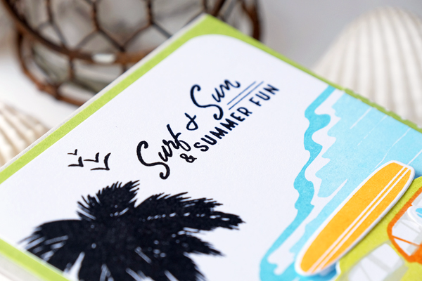 Papertrey Ink On The Wagon stamp set. July 2017 new release. Retro Summer card. Surfing wagon. Card by Wanda Guess. PTI Design Team