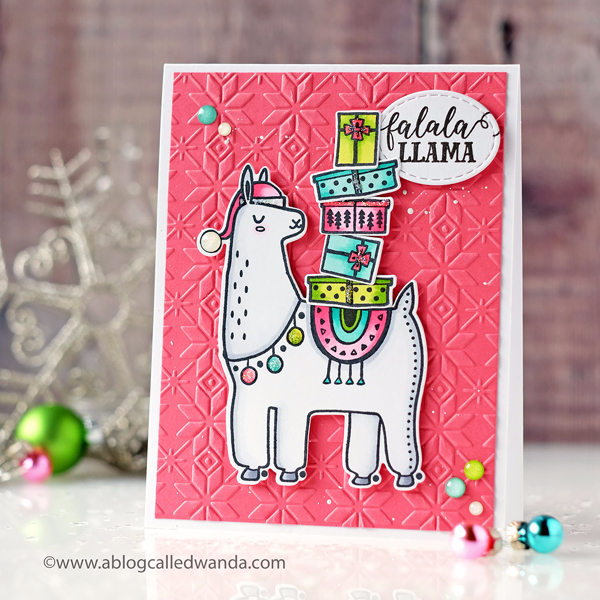 Pink Fresh Festive Llama stamp set. Card by Wanda Guess