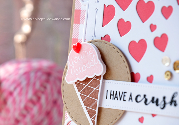 Papertrey Ink ice cream stamp. I have a crush on you. Valentine Card. Mix and Mat Hearts