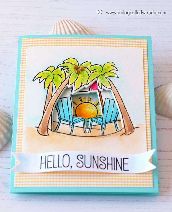 Impression Obsession Try Folds stamps. Palm trees and beach chairs card. Summer