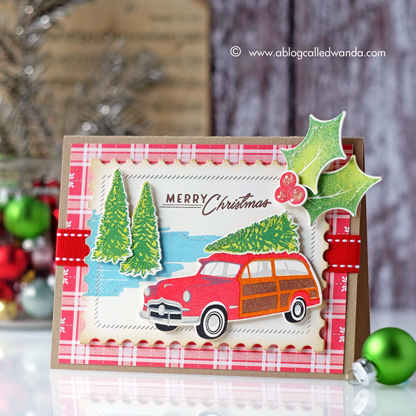 Papertrey Ink Wagon Christmas Card. Retro Christmas stamping station wagon