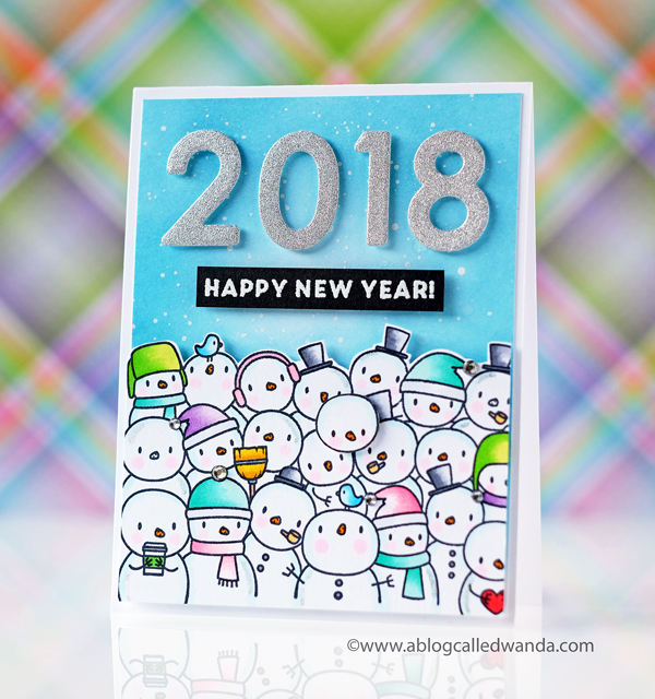 Mama Elephant So Many Snowmen. Happy New Year Card. Distress Ink background
