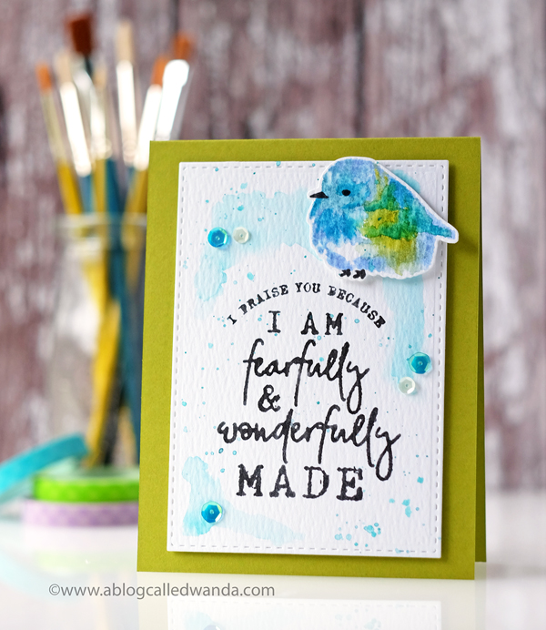 Papertrey Ink Brushed Birds stamp set. Year of Psalms stamp set. Distress Ink watercolor