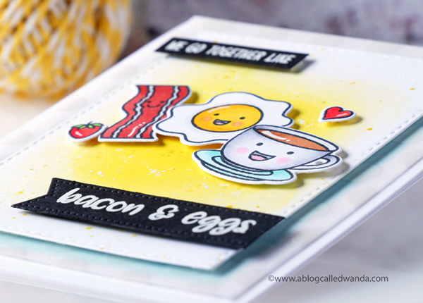 Sunny Studio Stamps Breakfast Puns. Copic coloring, distress ink background