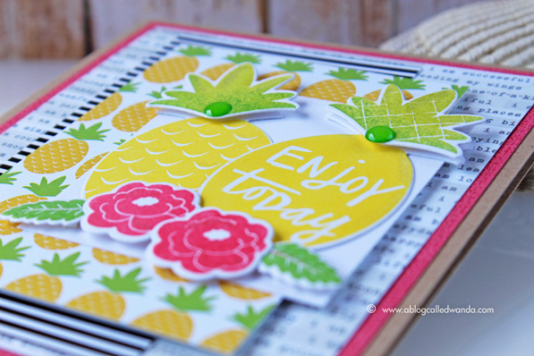Tropical card by Wanda Guess. Reverse Confetti Pineapples a Plenty Stamp set