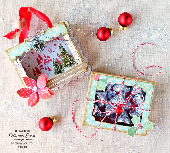 Brenda Walton Shadow Box Dies by Sizzix. Project by Wanda Guess. Ornament and treat box. 