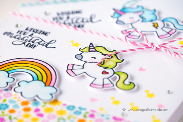 1 AVERY ELLE BE A UNICORN STAMP SET. DOODLEBUG PAPER. CARD BY WANDA GUESS
