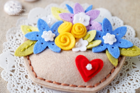 1 SIMON SAYS STAMP SPRING PLUSH FELT FLOWER POT AND FLOWERS BY WANDA GUESS