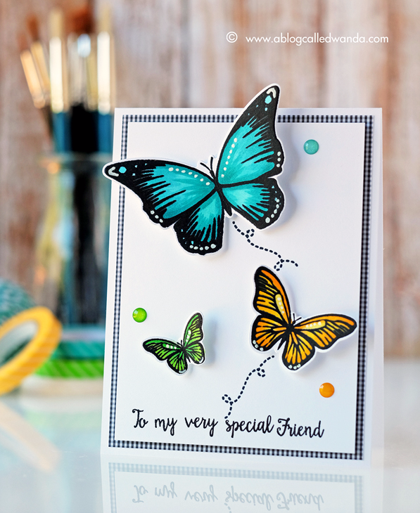 Avery Elle Butterflies stamps. Card by Wanda Guess