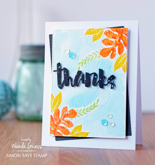 Simon Says Stamp Tropical Leaves stamps and dies. Card by Wanda Guess. Among the Stars product release Summer 2016. Distress Ink water coloring
