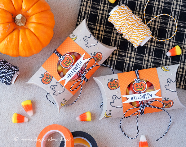 Hero Arts Planner Stamps. Blog Hop. Halloween Treats with Pillow Box Punch Board. Project by Wanda Guess