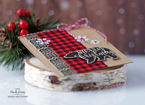 Simon Says Stamp Magical Christmas stamps and dies. Holiday Release 2016 Believe in the Season. Card by Wanda Guess. Bear, plaid, buffalo check, retro, vintage Christmas
