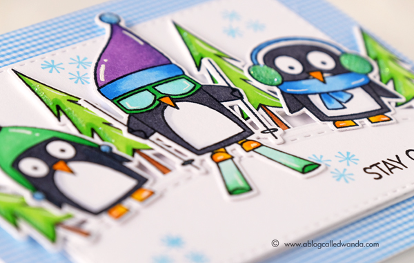 MFT Chill Wishes stamp set. My Favorite Things. Copic Coloring. Penguins. Card by Wanda Guess