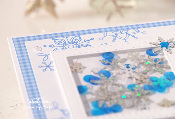 Simon Says Stamp January 2017 Card Kit. Frozen Fractals Stamp Set. Snowflakes. Shaker card by Wanda Guess