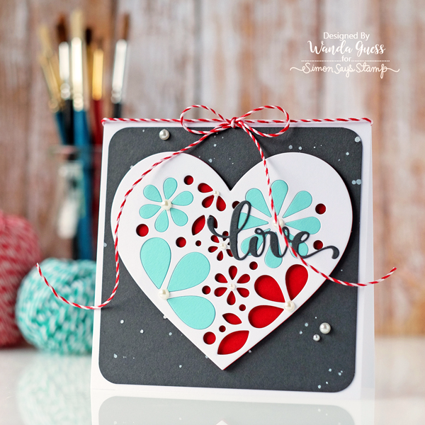 Simon Says Stamp Hey Love release. Heart of Flowers Die. Valentine card by Wanda Guess
